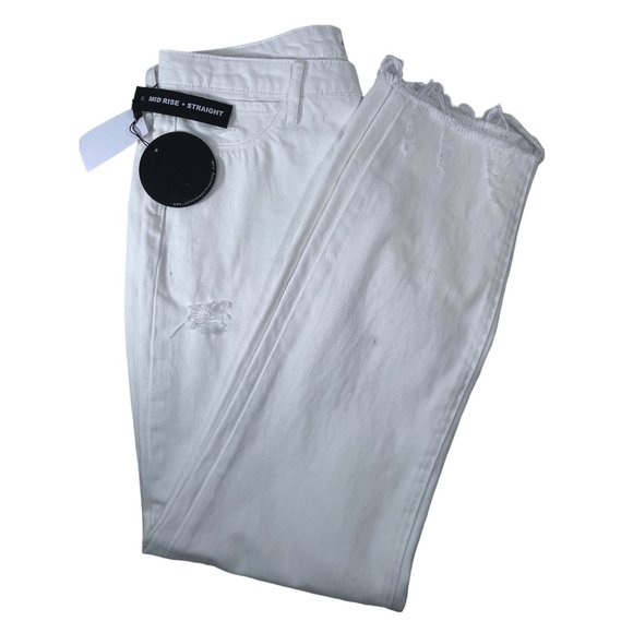 Articles of Society Jeans Rene High Rise Straight Leg Taper White Distressed 28” - Picture 4 of 12